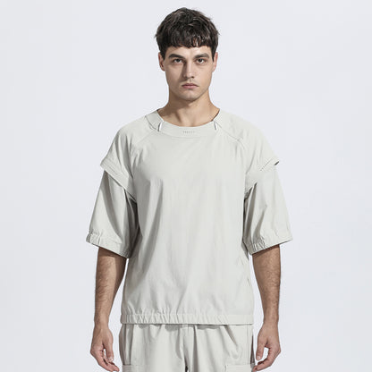 Patchwork panel Warrior T-Shirts With Multi-Pocket Design For men