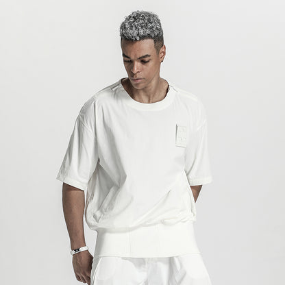 Patchwork panel Warrior T-Shirts With Ribbed Cuffs/Hem For men