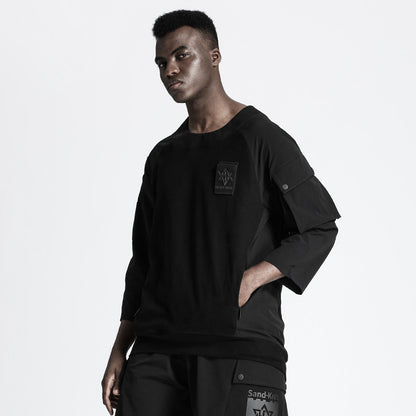 Patchwork panel Warrior T-Shirts With Ribbed Cuffs/Hem For men
