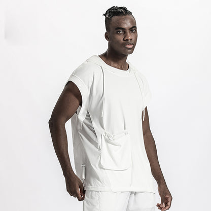 Patchwork panel Warrior Tank Tops (Sleeveless Tops) With Multi-Pocket Design For men