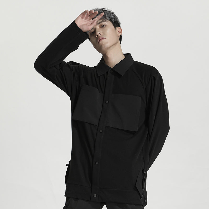 Patchwork panel Warrior Shirts With Multi-Pocket Design For men