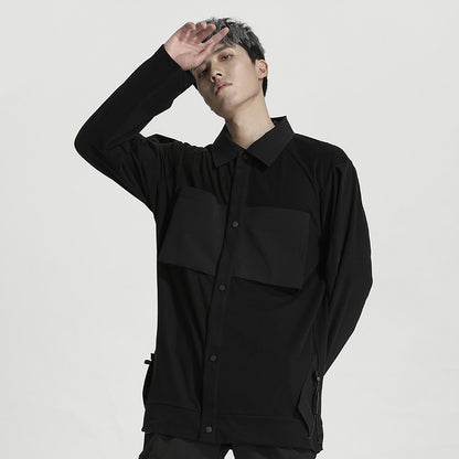 Patchwork panel Warrior Shirts With Multi-Pocket Design For men