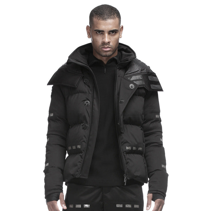 Cropped Length Warrior Padded Jackets With Magnetic Buckles For men