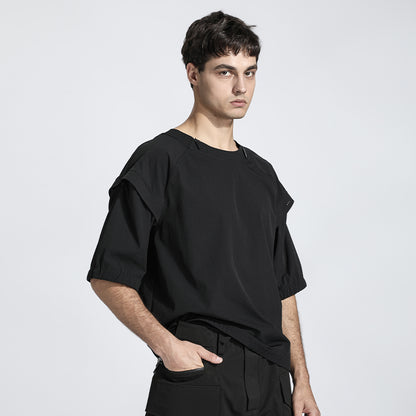 Patchwork panel Warrior T-Shirts With Multi-Pocket Design For men
