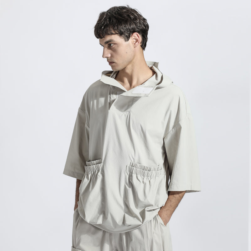 Patchwork panel Warrior Shirts With Multi-Pocket Design For men