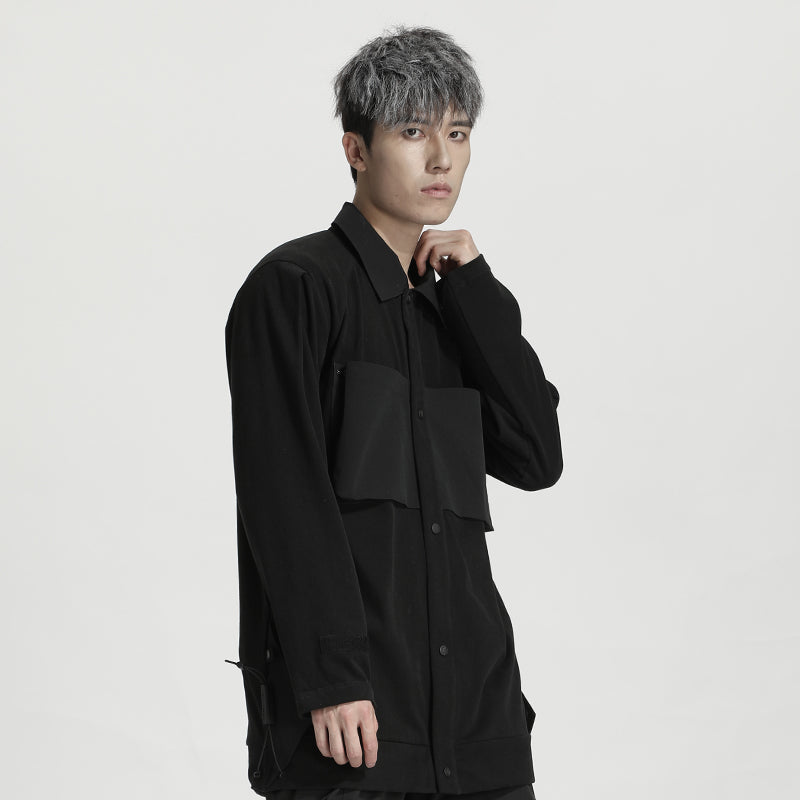 Patchwork panel Warrior Shirts With Multi-Pocket Design For men