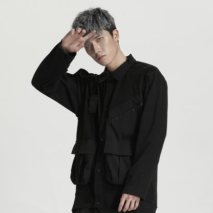 Utilitarian Warrior Shirts With Multi-Pocket Design For men