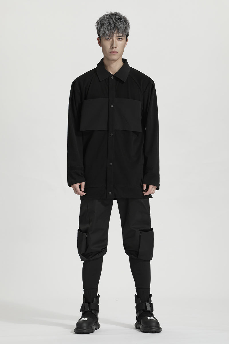 Patchwork panel Warrior Shirts With Multi-Pocket Design For men