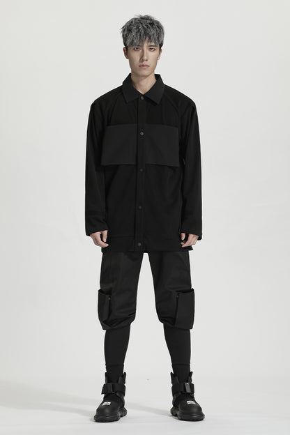 Patchwork panel Warrior Shirts With Multi-Pocket Design For men