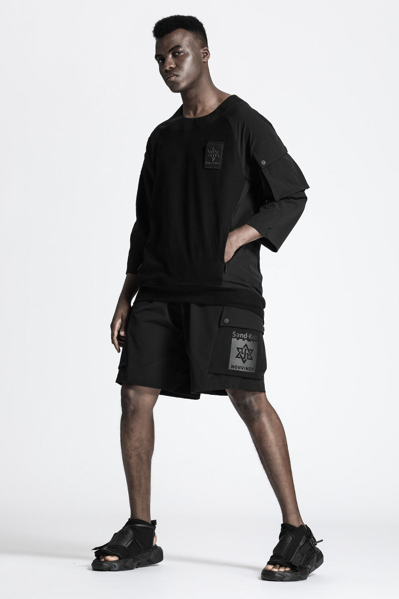 Patchwork panel Warrior T-Shirts With Ribbed Cuffs/Hem For men
