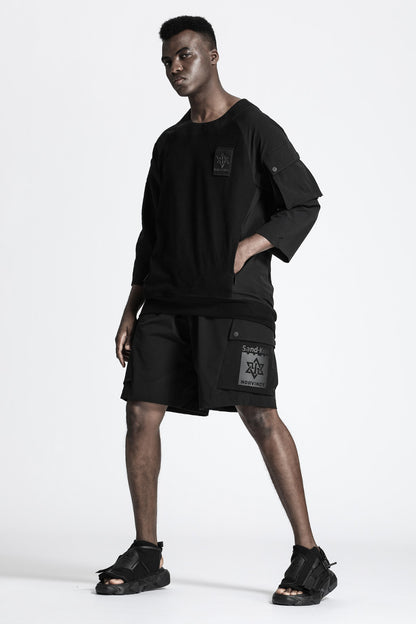 Patchwork panel Warrior T-Shirts With Ribbed Cuffs/Hem For men