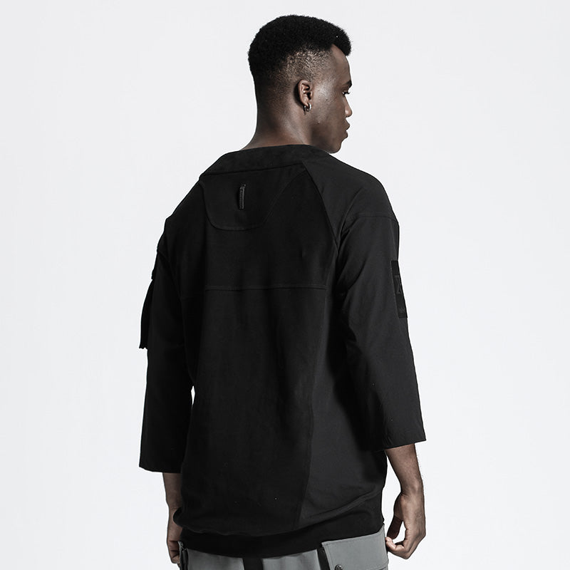 Patchwork panel Warrior T-Shirts With Ribbed Cuffs/Hem For men