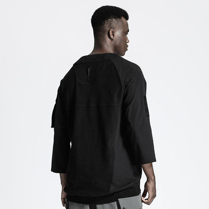Patchwork panel Warrior T-Shirts With Ribbed Cuffs/Hem For men
