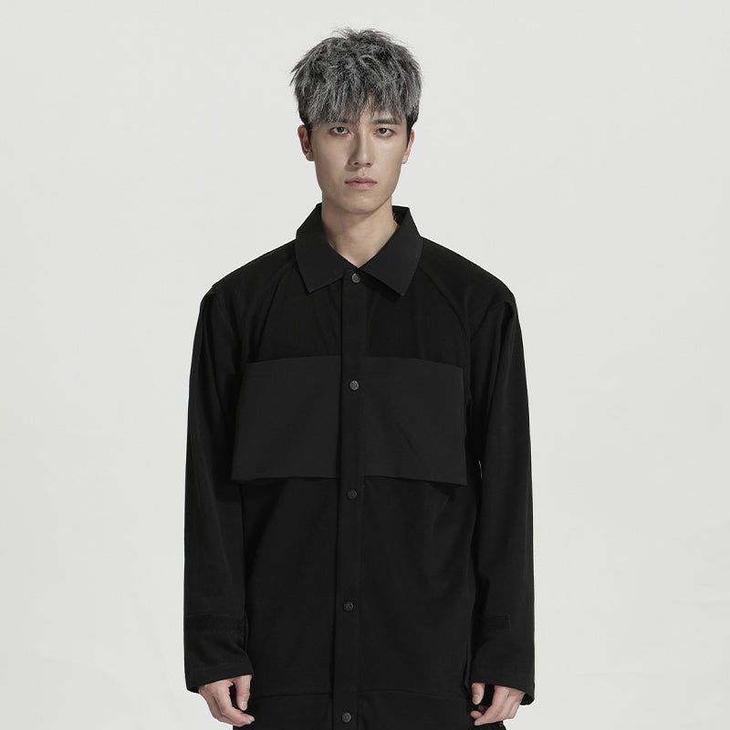 Patchwork panel Warrior Shirts With Multi-Pocket Design For men