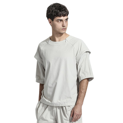 Patchwork panel Warrior T-Shirts With Multi-Pocket Design For men
