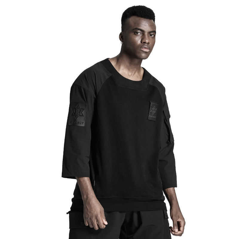 Patchwork panel Warrior T-Shirts With Ribbed Cuffs/Hem For men