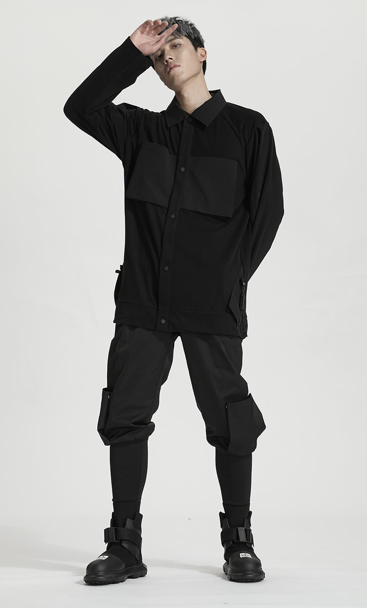 Patchwork panel Warrior Shirts With Multi-Pocket Design For men