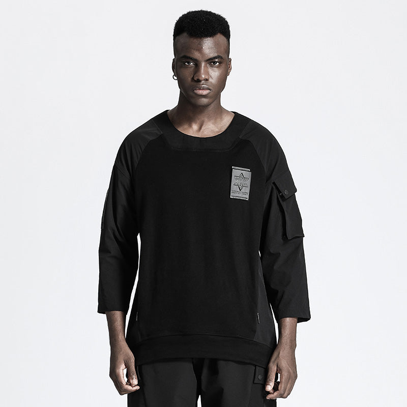 Patchwork panel Warrior T-Shirts With Ribbed Cuffs/Hem For men