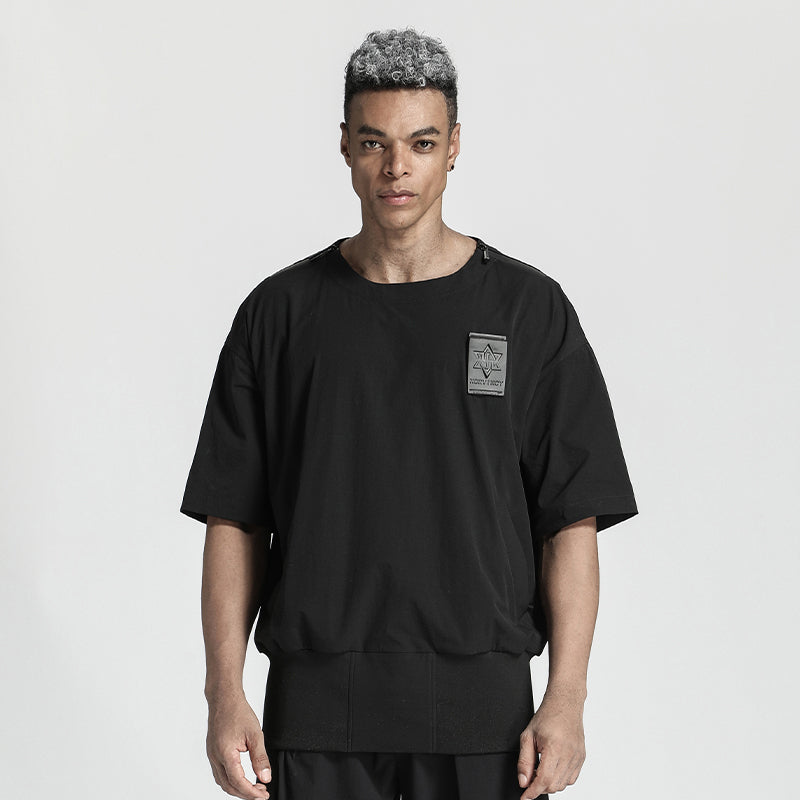 Patchwork panel Warrior T-Shirts With Ribbed Cuffs/Hem For men