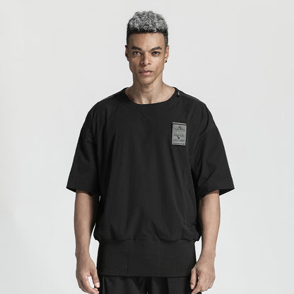 Patchwork panel Warrior T-Shirts With Ribbed Cuffs/Hem For men