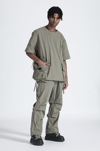 Patchwork panel Warrior Cargo Pants With Elastic Waistband For men