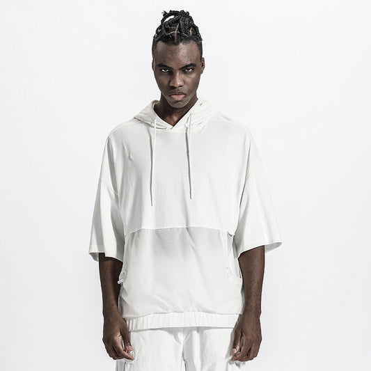 Patchwork panel Warrior T-Shirts With Adjustable Drawstring For men