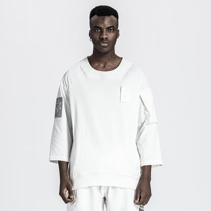 Patchwork panel Warrior T-Shirts With Ribbed Cuffs/Hem For men