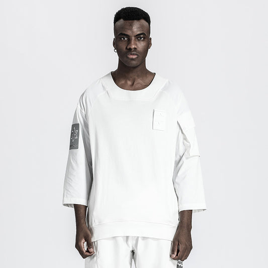 Patchwork panel Warrior T-Shirts With Ribbed Cuffs/Hem For men